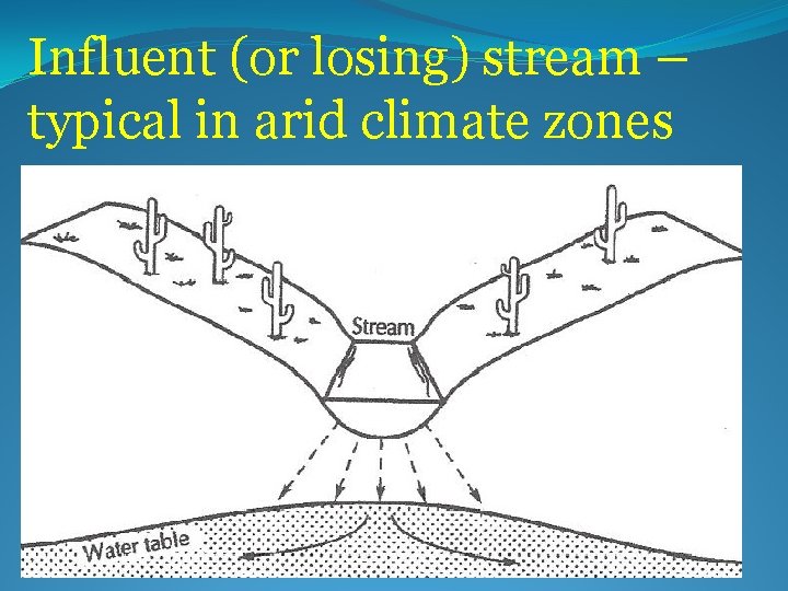 Influent (or losing) stream – typical in arid climate zones 