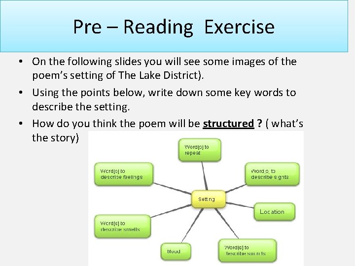 Pre – Reading Exercise • On the following slides you will see some images