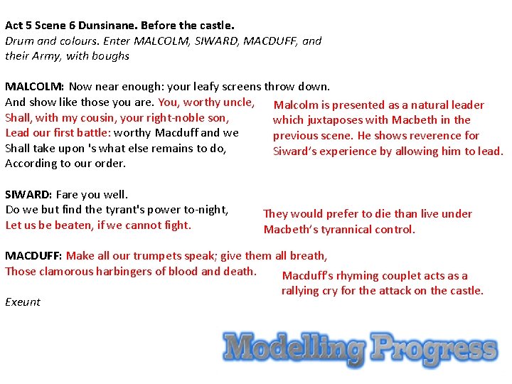 Act 5 Scene 6 Dunsinane. Before the castle. Drum and colours. Enter MALCOLM, SIWARD,