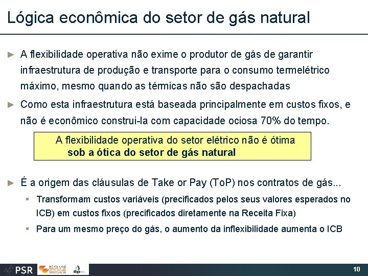 Lógica econômica do setor de gás natural ► A flexibilidade operativa não exime o