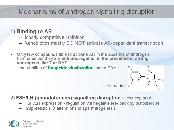 Mechanisms of androgen signalling disruption 1) Binding to AR – Mostly competitive inhibition –