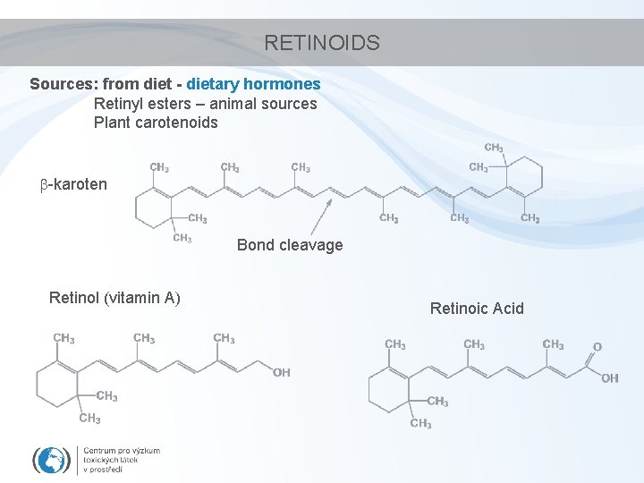 RETINOIDS Sources: from diet - dietary hormones Retinyl esters – animal sources Plant carotenoids