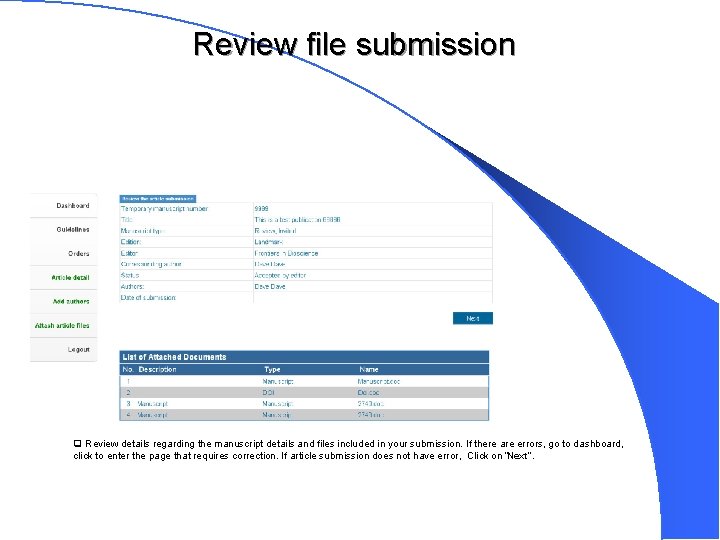 Review file submission q Review details regarding the manuscript details and files included in