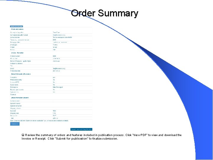 Order Summary q Review the summary of orders and features included in publication process.