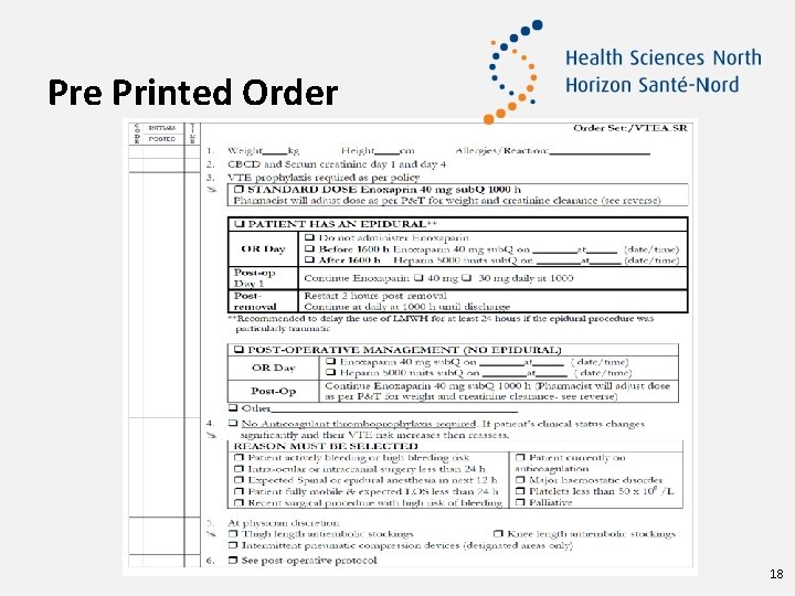 Pre Printed Order 18 