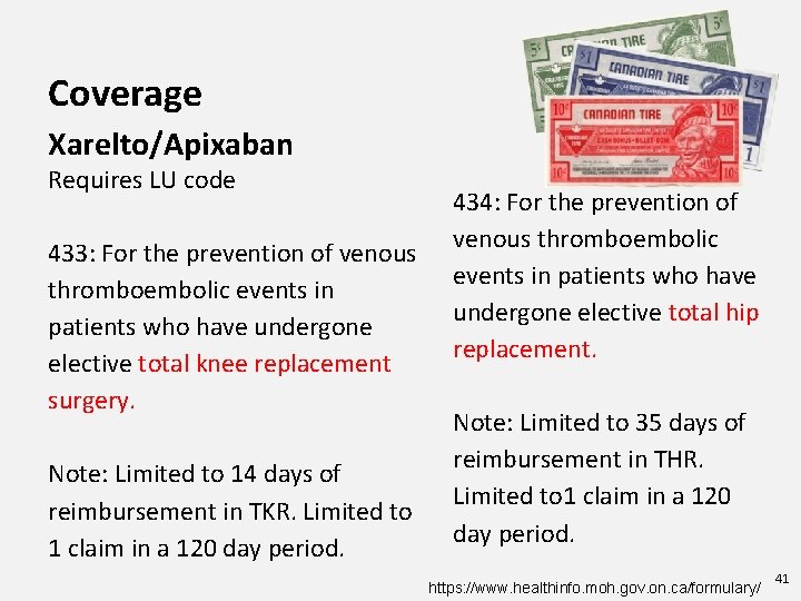 Coverage Xarelto/Apixaban Requires LU code 433: For the prevention of venous thromboembolic events in