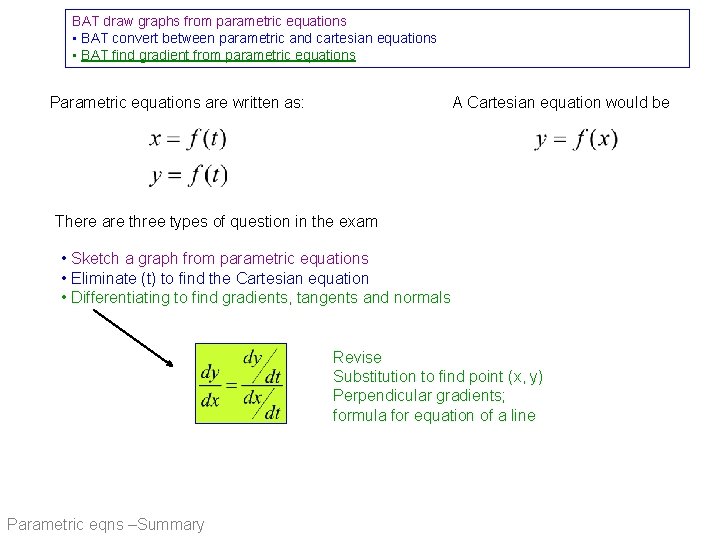 BAT draw graphs from parametric equations • BAT convert between parametric and cartesian equations