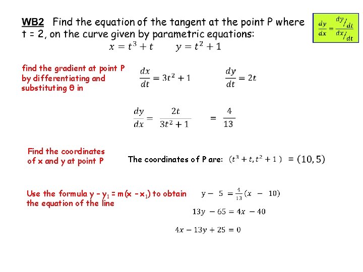 find the gradient at point P by differentiating and substituting θ in Find the