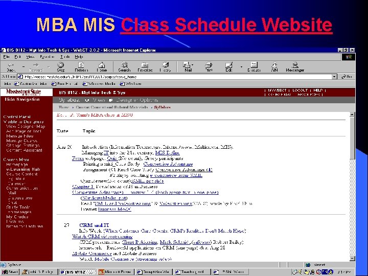 MBA MIS Class Schedule Website 