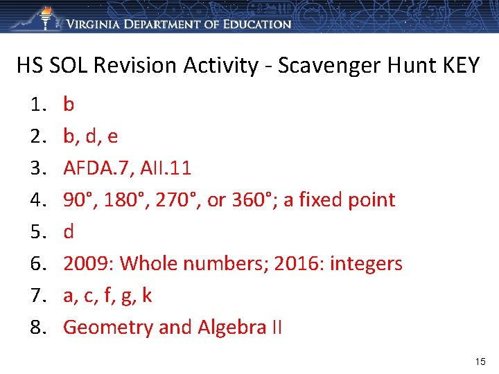 HS SOL Revision Activity - Scavenger Hunt KEY 1. 2. 3. 4. 5. 6.