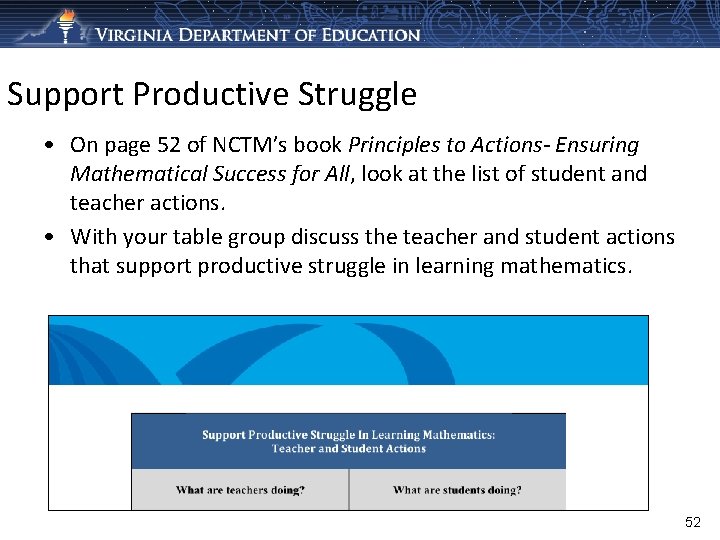 Support Productive Struggle • On page 52 of NCTM’s book Principles to Actions- Ensuring