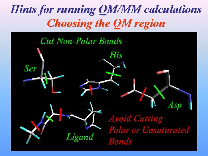 Hints for running QM/MM calculations Choosing the QM region 