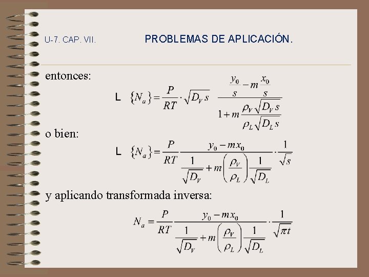 U-7. CAP. VII. PROBLEMAS DE APLICACIÓN. entonces: o bien: y aplicando transformada inversa: 