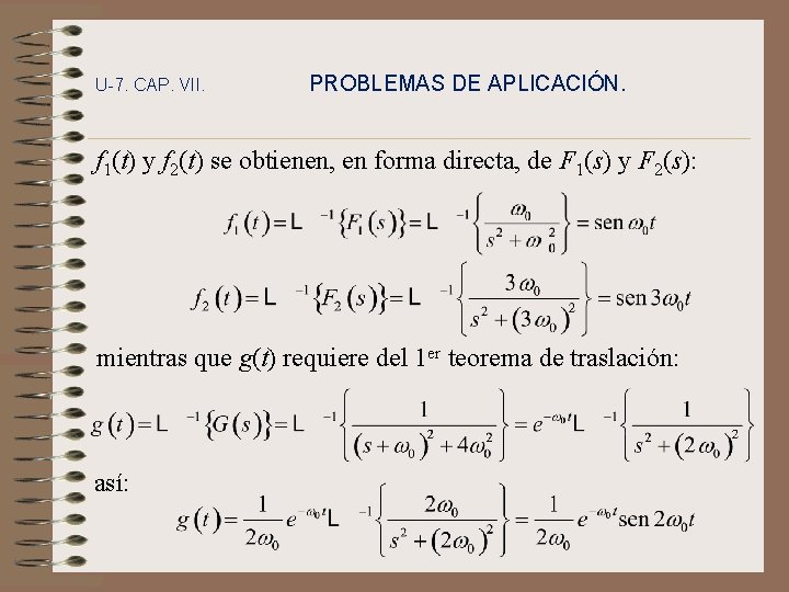 U-7. CAP. VII. PROBLEMAS DE APLICACIÓN. f 1(t) y f 2(t) se obtienen, en