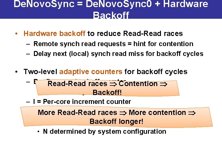 De. Novo. Sync = De. Novo. Sync 0 + Hardware Backoff • Hardware backoff