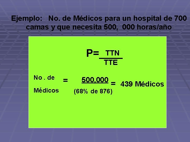 Ejemplo: No. de Médicos para un hospital de 700 camas y que necesita 500,