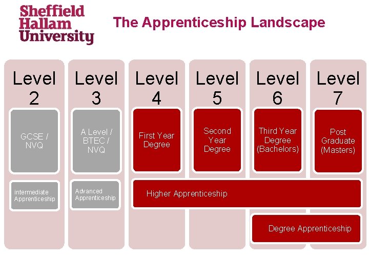 The Apprenticeship Landscape Level Level 2 3 4 5 6 7 GCSE / NVQ