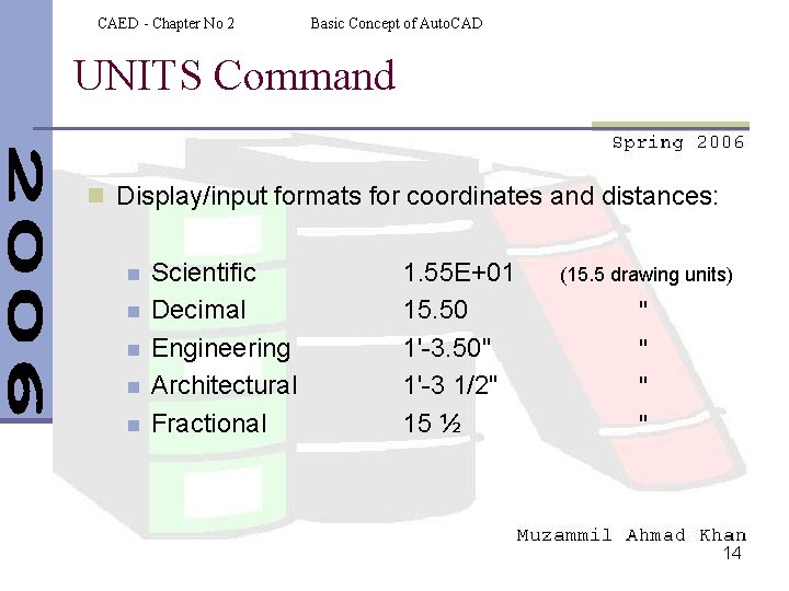 CAED - Chapter No 2 Basic Concept of Auto. CAD UNITS Command n Display/input