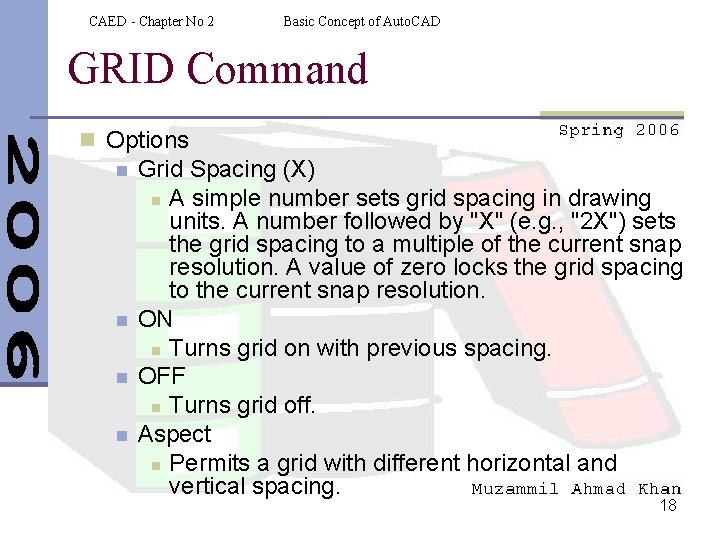 CAED - Chapter No 2 Basic Concept of Auto. CAD GRID Command n Options
