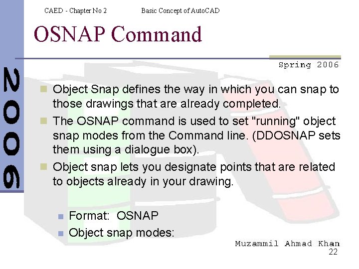 CAED - Chapter No 2 Basic Concept of Auto. CAD OSNAP Command n Object