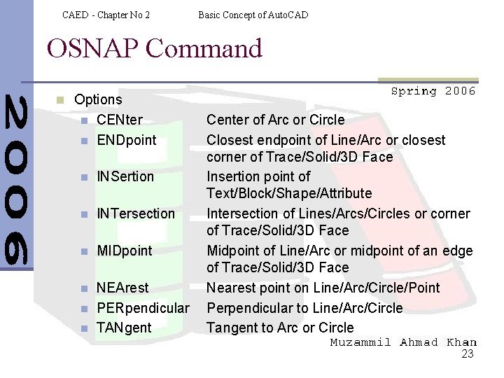 CAED - Chapter No 2 Basic Concept of Auto. CAD OSNAP Command n Options