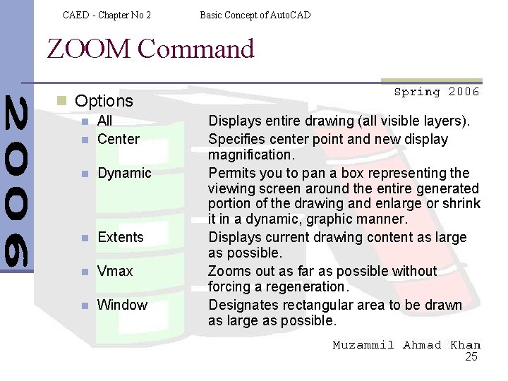 CAED - Chapter No 2 Basic Concept of Auto. CAD ZOOM Command n Options