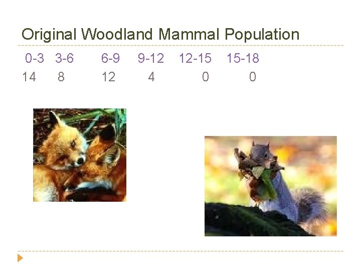 Original Woodland Mammal Population 0 -3 3 -6 14 8 6 -9 12 9