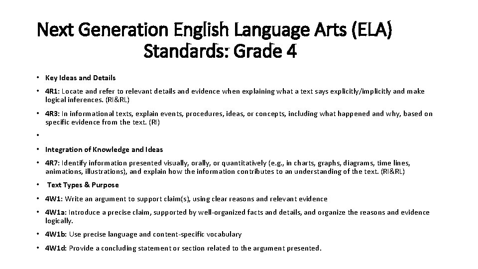 Next Generation English Language Arts (ELA) Standards: Grade 4 • Key Ideas and Details