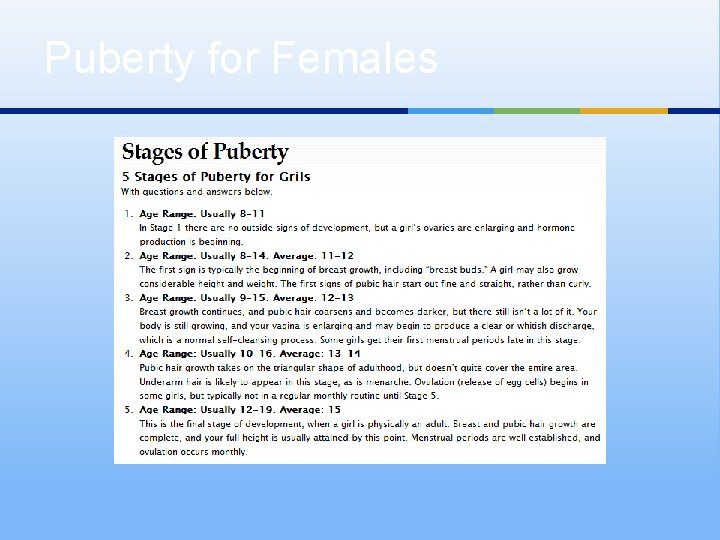 Puberty for Females 