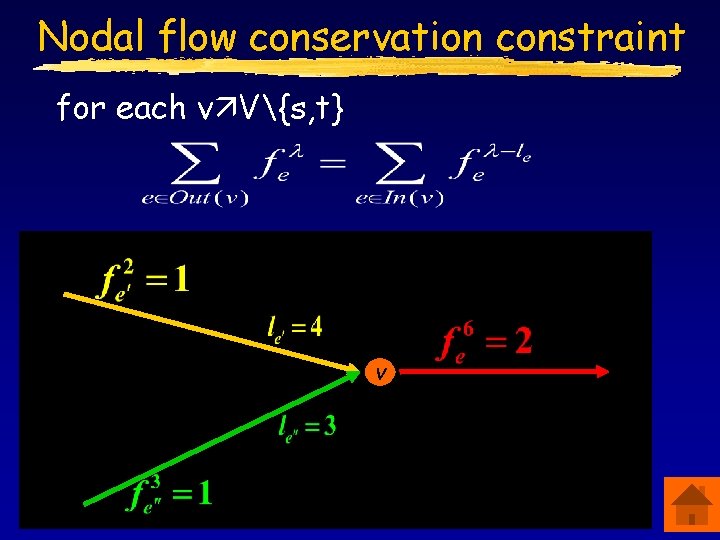 Nodal flow conservation constraint for each v V{s, t} v 
