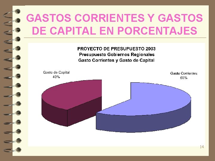 GASTOS CORRIENTES Y GASTOS DE CAPITAL EN PORCENTAJES 14 