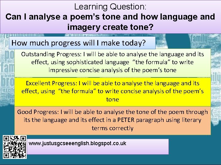 Learning Question: Can I analyse a poem’s tone and how language and imagery create