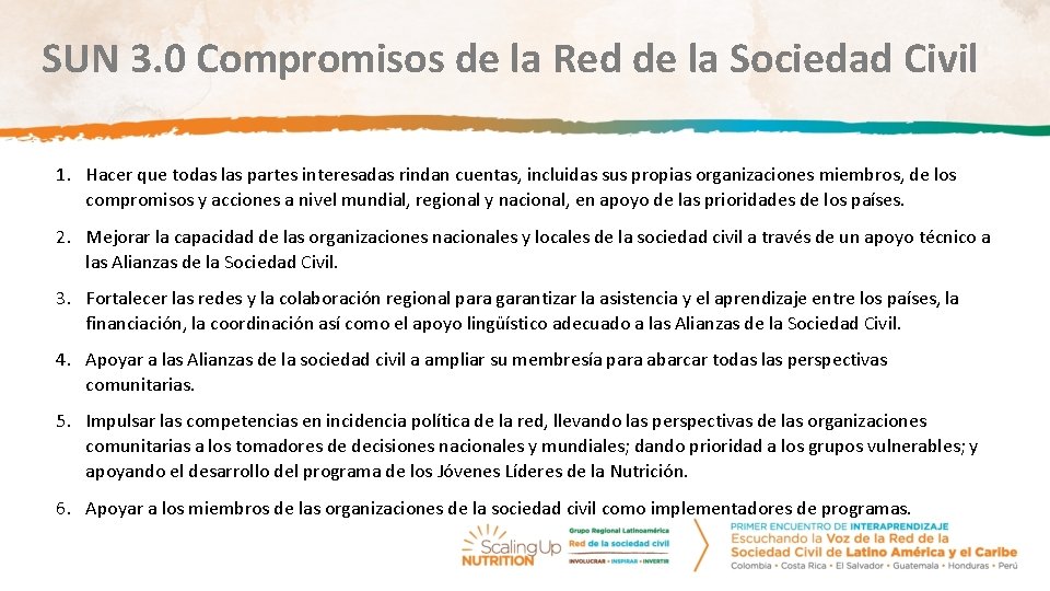 SUN 3. 0 Compromisos de la Red de la Sociedad Civil 1. Hacer que