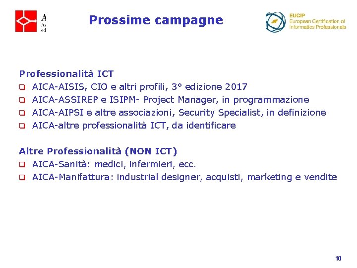 Prossime campagne Professionalità ICT q AICA-AISIS, CIO e altri profili, 3° edizione 2017 q
