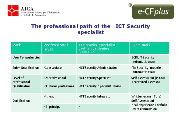The professional path of the IT Security Specialist specialist Path Professional level ICT Security