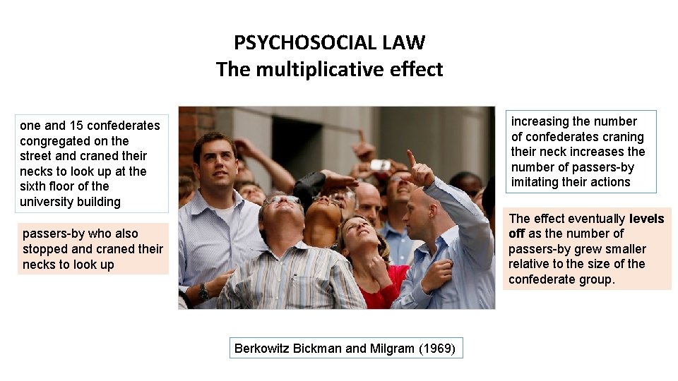 PSYCHOSOCIAL LAW The multiplicative effect increasing the number of confederates craning their neck increases