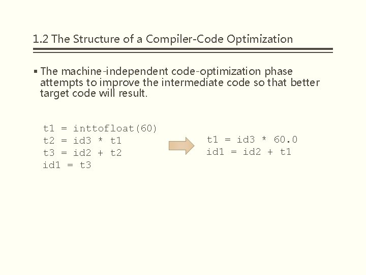 1. 2 The Structure of a Compiler-Code Optimization § The machine-independent code-optimization phase attempts