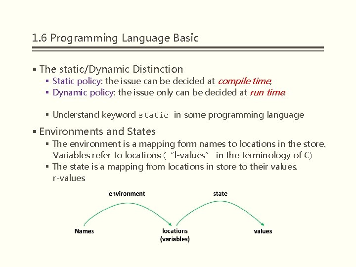 1. 6 Programming Language Basic § The static/Dynamic Distinction § Static policy: the issue