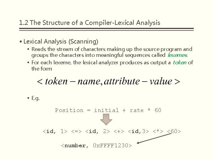 1. 2 The Structure of a Compiler-Lexical Analysis § Lexical Analysis (Scanning) § Reads