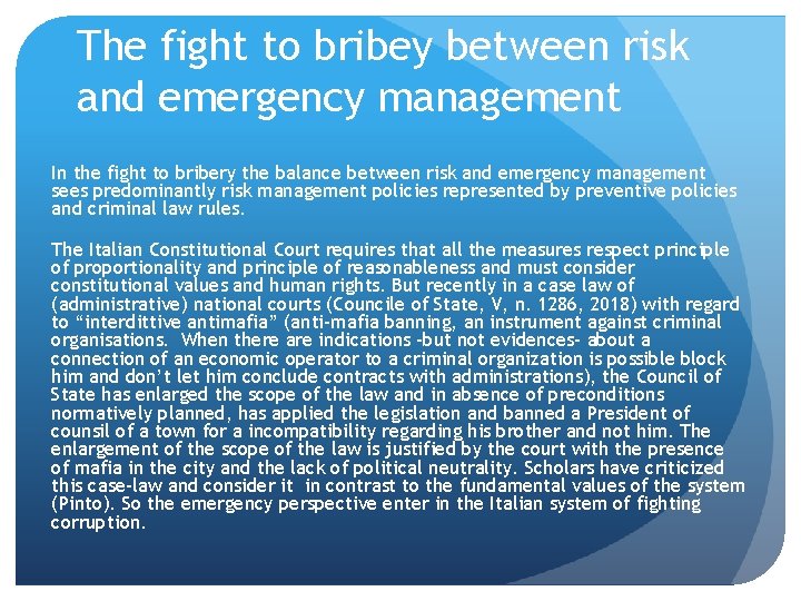 The fight to bribey between risk and emergency management In the fight to bribery