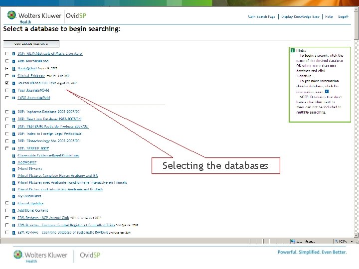 Selecting the databases 