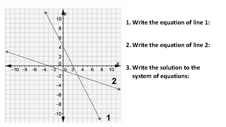 1. Write the equation of line 1: 2. Write the equation of line 2: 1. Write the equation of line 1: 2. Write the equation of line 2: