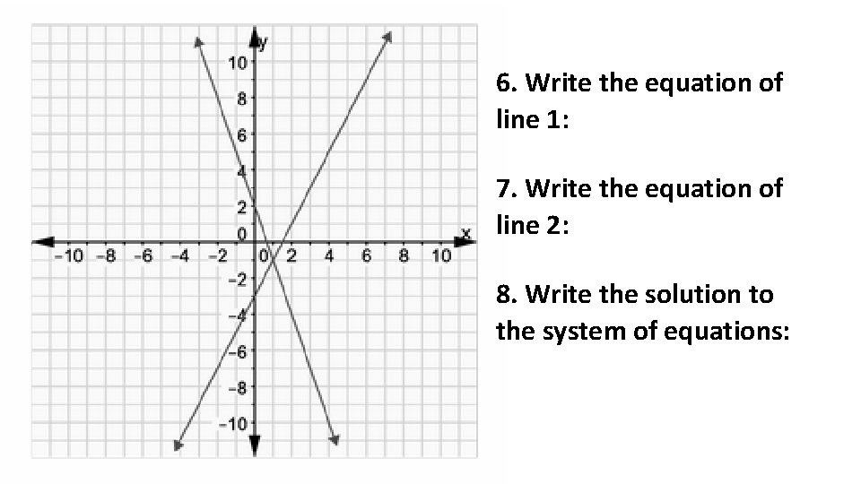 6. Write the equation of line 1: 7. Write the equation of line 2: 6. Write the equation of line 1: 7. Write the equation of line 2: