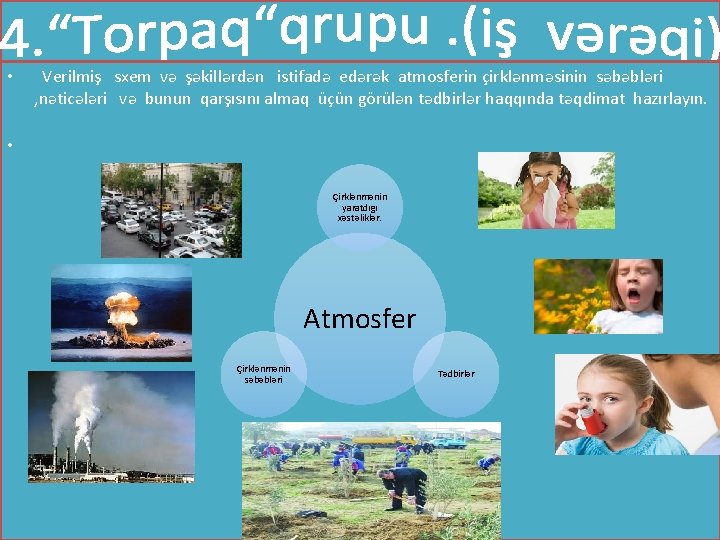  • Verilmiş sxem və şəkillərdən istifadə edərək atmosferin çirklənməsinin səbəbləri , nəticələri və