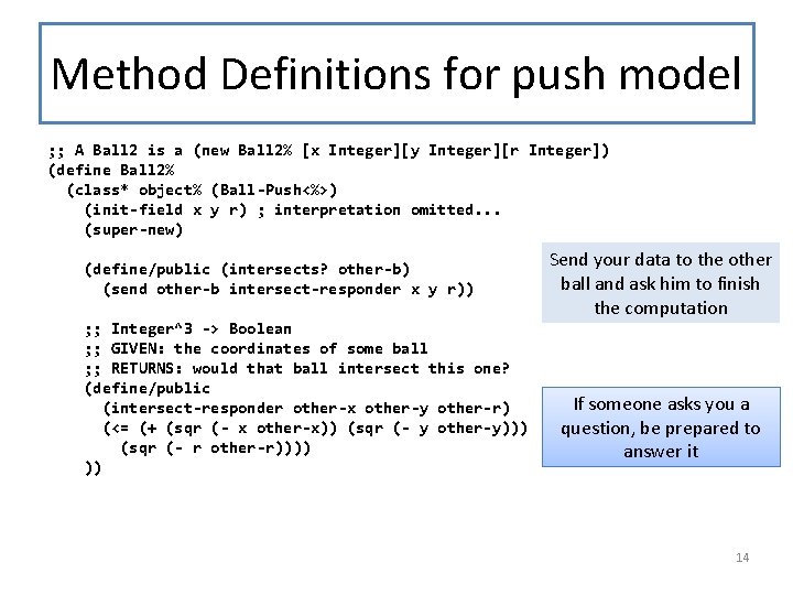 Method Definitions for push model ; ; A Ball 2 is a (new Ball