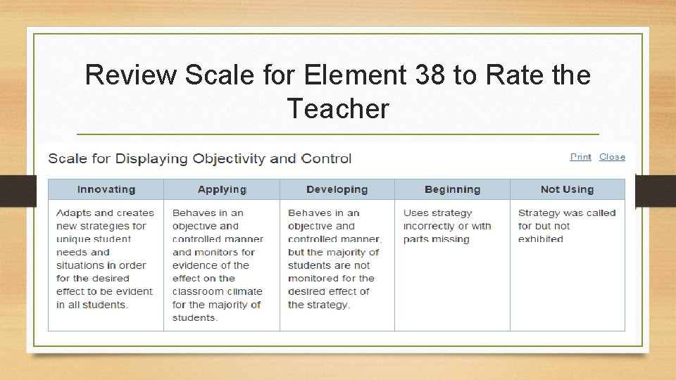 Review Scale for Element 38 to Rate the Teacher 