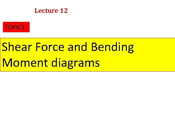 Lecture 12 TOPICS : Shear Force and Bending Moment diagrams 