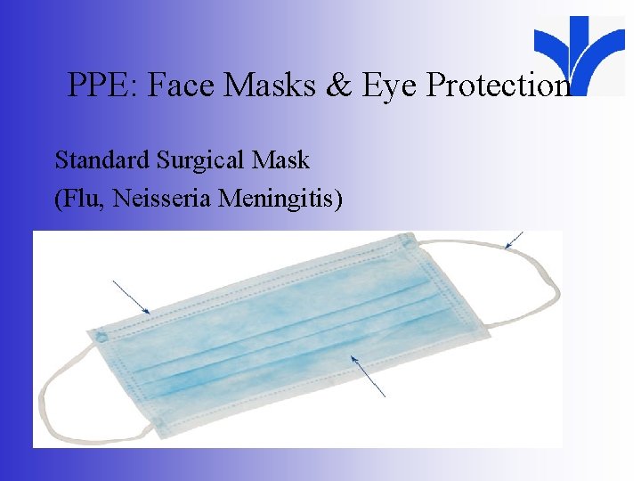 PPE: Face Masks & Eye Protection Standard Surgical Mask (Flu, Neisseria Meningitis) 