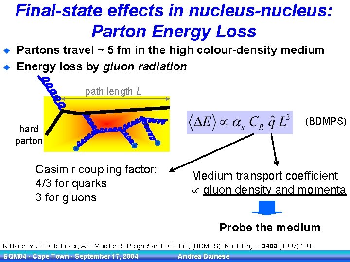 Final-state effects in nucleus-nucleus: Parton Energy Loss Partons travel ~ 5 fm in the
