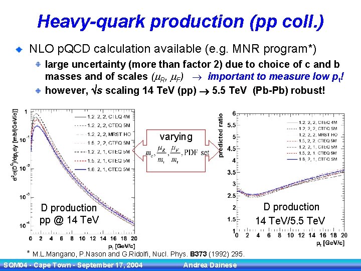 Heavy-quark production (pp coll. ) NLO p. QCD calculation available (e. g. MNR program*)